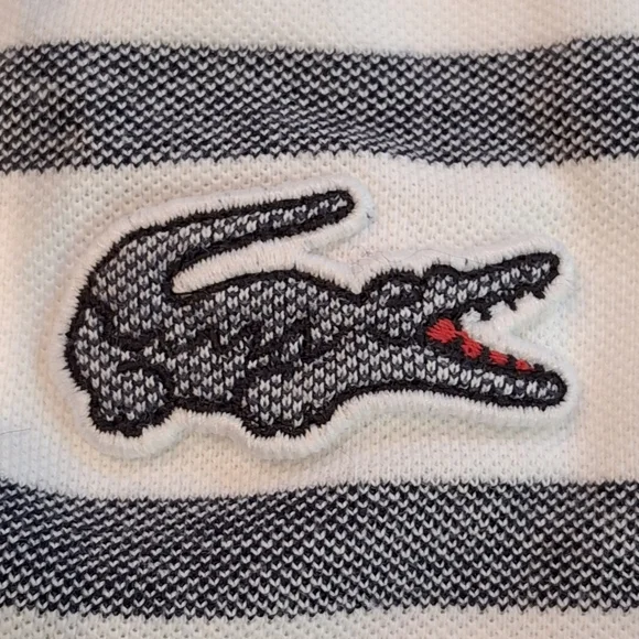 Lacoste Big Gator White & Gray Striped Short Sleeve Polo Shirt Size FR 5 L - Picture 3 of 5